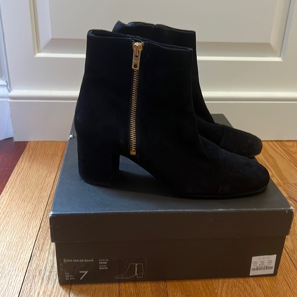 Jcrew Black Suede Side Zip Booties